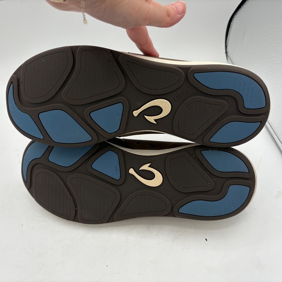 Olukai Makia Ulana Kai Brown Leather and Mesh Knit Shoes Mens Size 10 - Picture 11 of 15